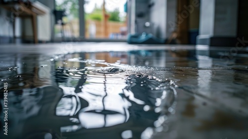 A detailed close-up photo showcasing water droplets or spots dispersed on a tiled floor, possibly due to a spill or recent cleaning photo