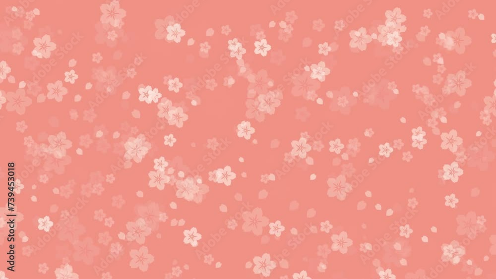 Abstract floral video background with animated sakura flowers and cherry blossom petals falling against tender peach backdrop. Simple pastel color animation for oriental or springtime concept. Abstract floral video background with animated sakura flowers and cherry blossom petals falling against tender peach backdrop. Simple pastel color animation for oriental or springtime concept.