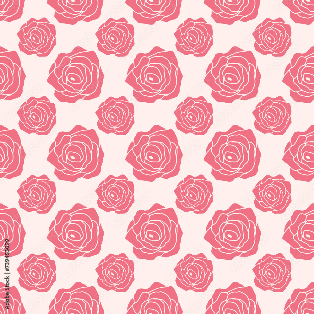 Floral seamless pattern with rose flowers. Simple hand-drawn style. Pretty ditsy for fabric, textile, wallpaper. Digital paper in pink background Floral seamless pattern with rose flowers. Simple hand-drawn style. Pretty ditsy for fabric, textile, wallpaper. Digital paper in pink background
