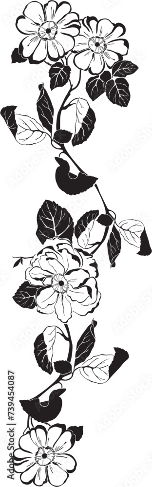 Obraz premium Vector graphic of Rose with leaves