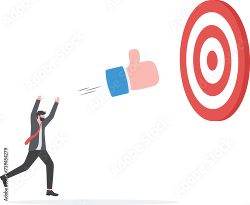 Businessman aiming like icon with a slingshot to target-Social media marketing concept

