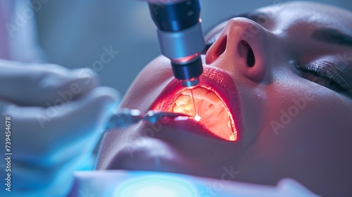 realistic tonsil operation with realistic modern laser. photo