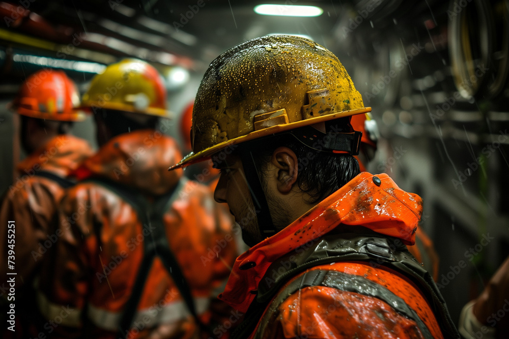 underground workers with helmets 