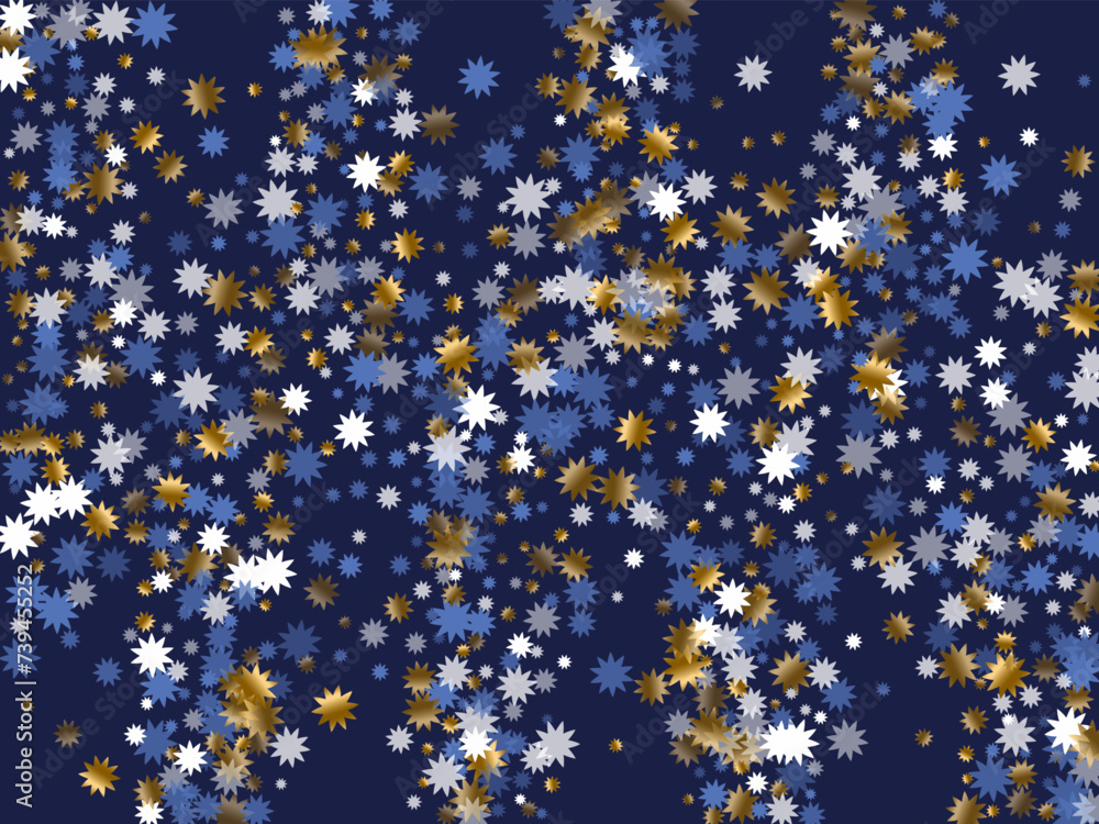 Festive Christmas star holiday pattern graphic design. Gold blue