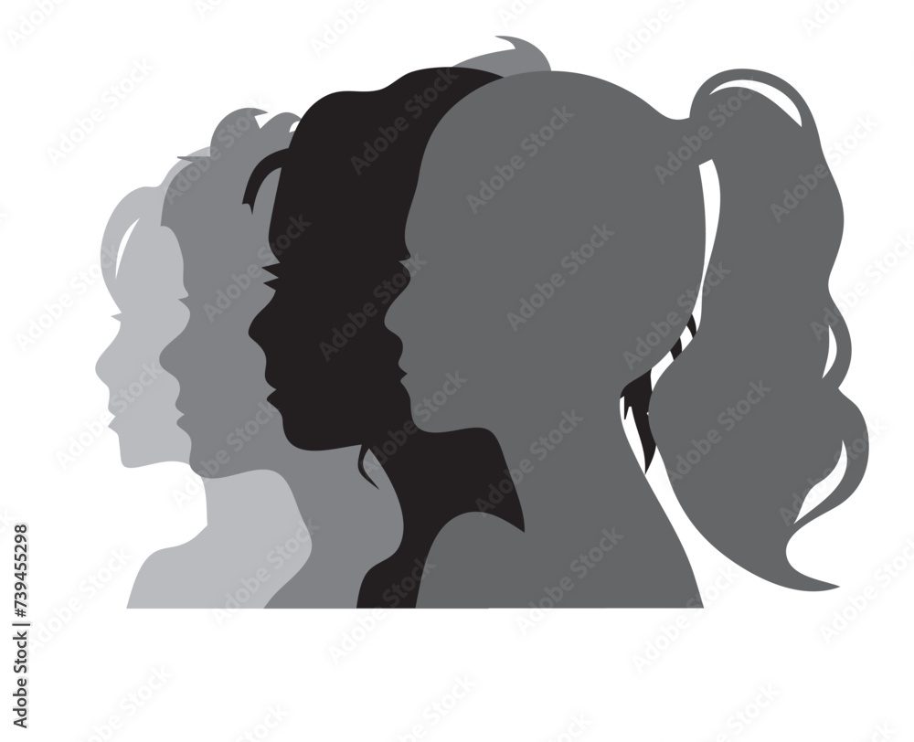silhouette of a woman and a girl on a white background, Diversity concept