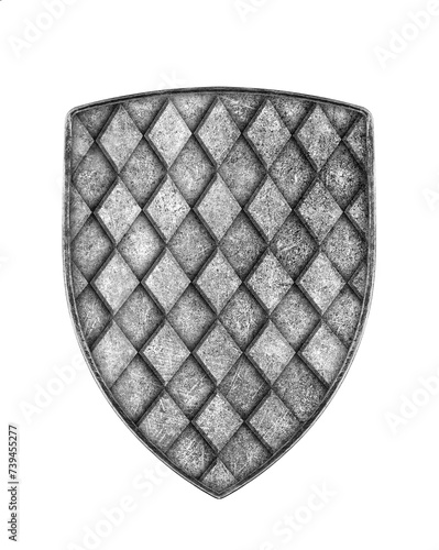 Old checker metal shield isolated on white background 