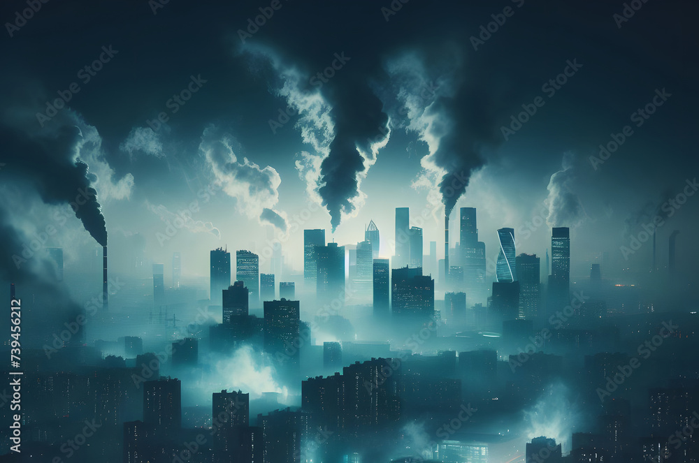 Eerie Metropolis: A Smoky Night in the City