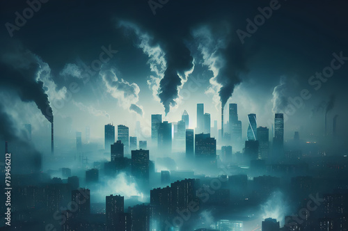 Eerie Metropolis: A Smoky Night in the City