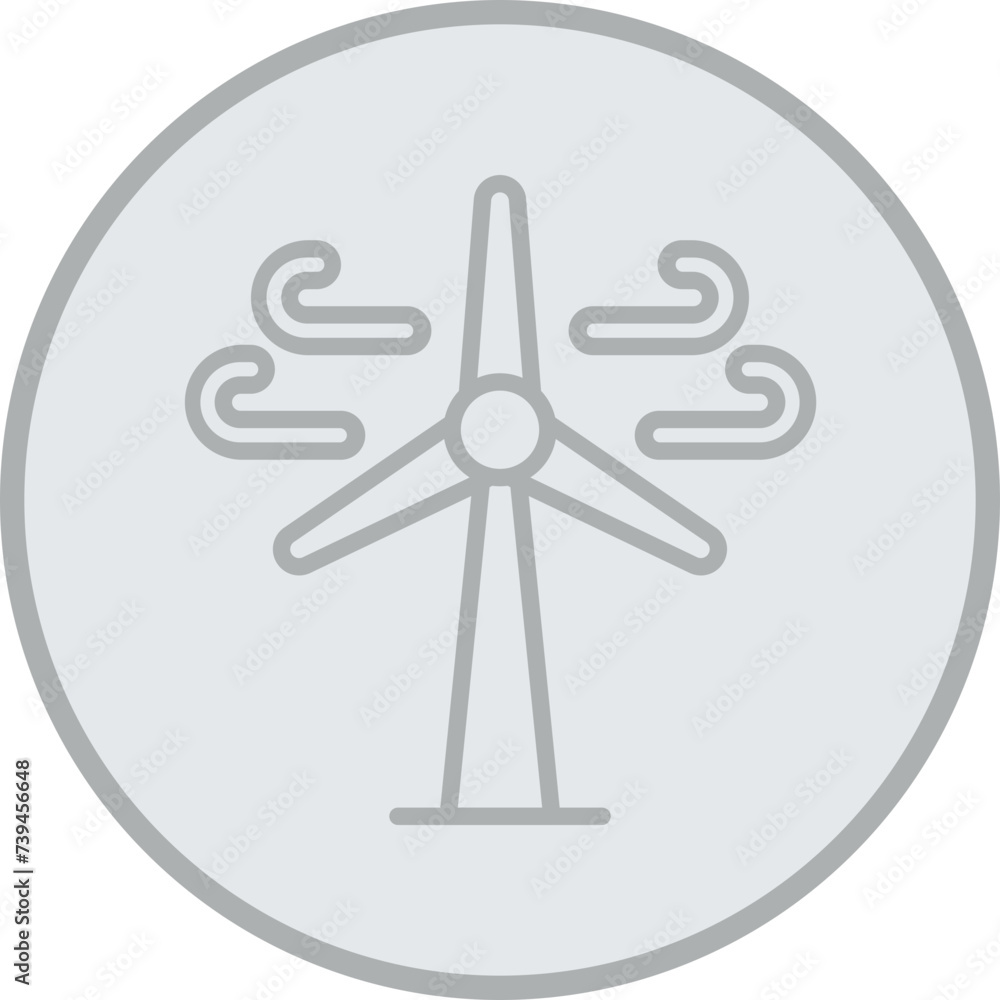 Wind Turbine Grey Line Circle Icon Wind Turbine Grey Line Circle Icon