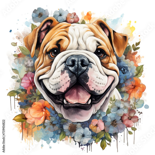 english bulldog puppy with flowers
