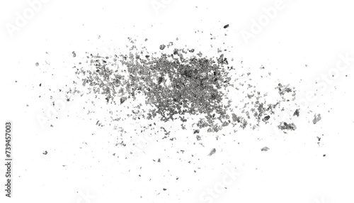 Cigarette ash scattered, isolated on white background and texture, clipping path photo