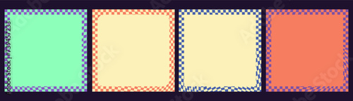 Groovy checkered seamless patterns.Hippie chessboard template. Psychedelic retro design from the 60s 70s.