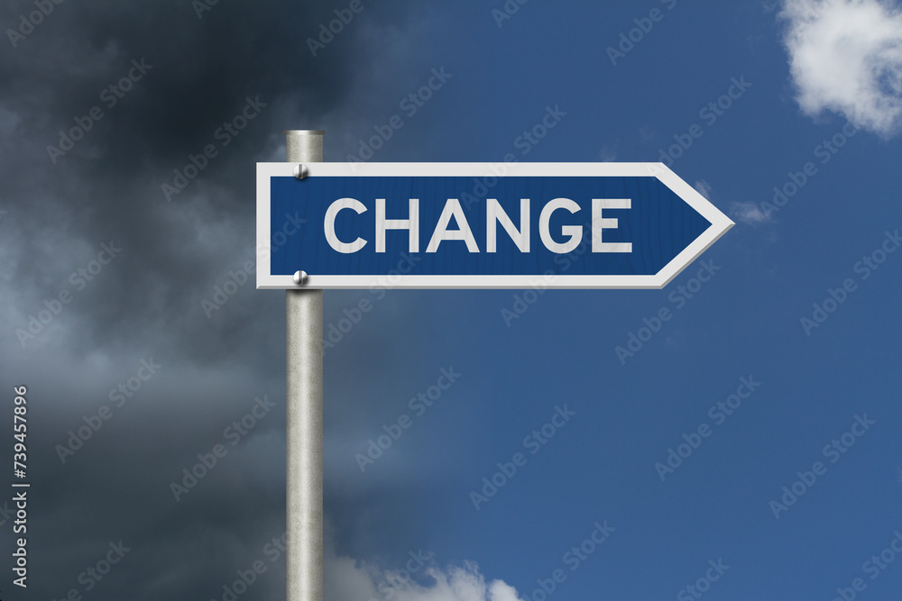Change this way message on highway road sign Change this way message on highway road sign