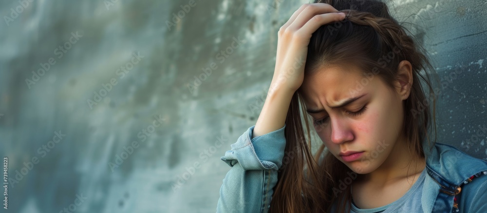 Troubled young girl sitting with her head in hands feeling despair and frustration