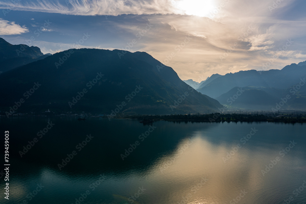Sunset at Lake Lucerne in Switzerland.