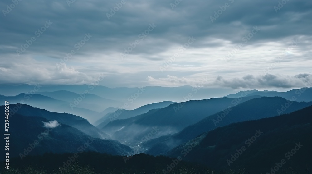 Mountains with sea fog below,misty mountain top and cloud bed view,