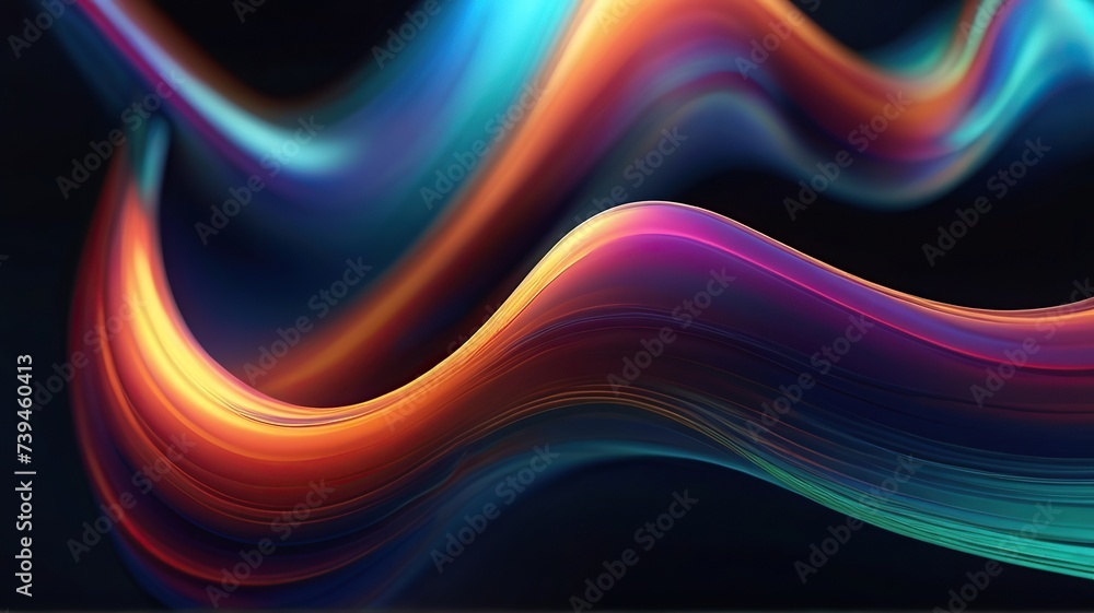Fototapeta premium Abstract holographic waves in neon colors swirl dynamically against a dark backdrop