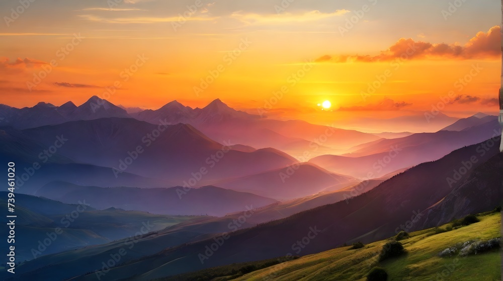 sunrise in the mountains, ai generated