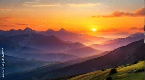sunrise in the mountains, ai generated