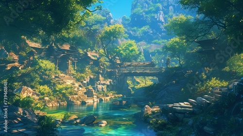 Ancient Zen Garden in Forgotten Forest with Clear Stream