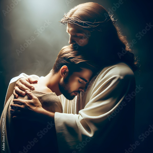 Jesus comforting young man with care