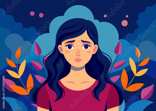psychological support concept. Depressed woman wallows in her sad thoughts.