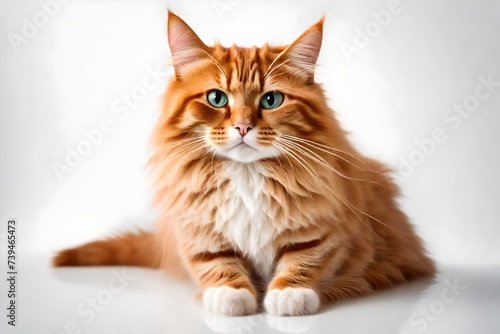 Angry funny ginger cat standing on transparent white