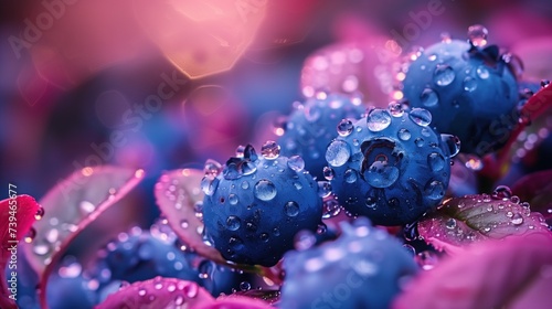 Macro image of blueberry water drops. Close-up.