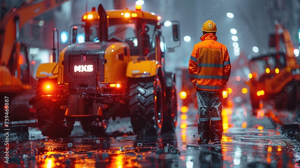 Workers construct asphalt roads and work on asphalt roads. construction site new asphalt , road construction worker and road construction machinery scenes. - obrazy, fototapety, plakaty 