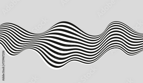 Striped lines of black and white color swirling wave on an abstract background. Abstract black curved line stripe mobious wave. photo