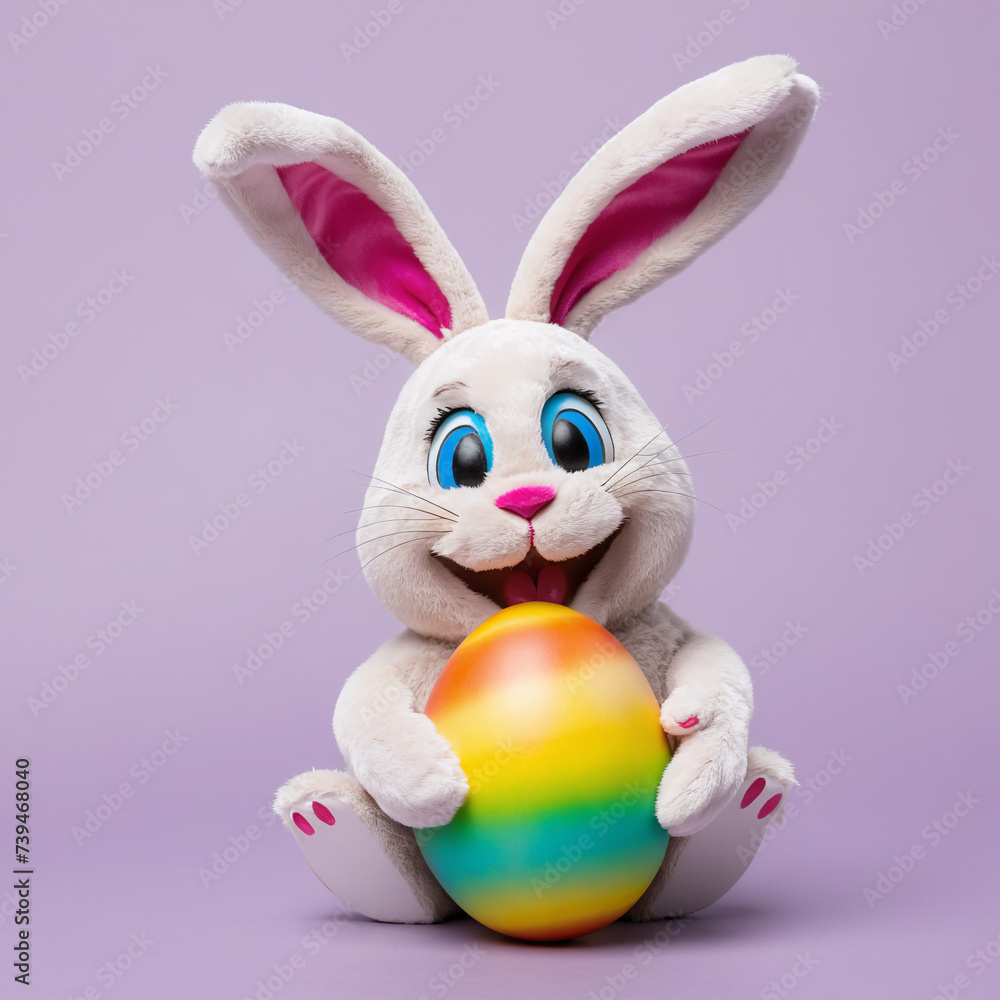 Fototapeta premium Cute Easter Bunny hugging a Easter Egg