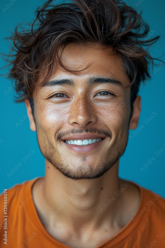 A joyful and positive young man with a cheerful expression in a close-up portrait. A joyful and positive young man with a cheerful expression in a close-up portrait.