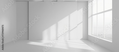 Interior design a white room with big window and sunlight. AI generated image