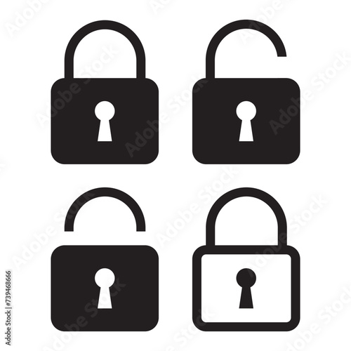 Lock icon collection. Locked and unlocked black line icon set. security symbol