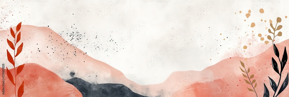 Fototapeta premium Abstract japandi boho style painting decoration wallpaper. A vibrant and romantic abstract art piece featuring a playful combination of circles, a striking monochrome colorway. 