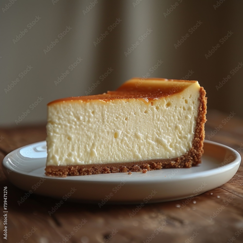 A minimalist composition of a perfectly sliced cheesecake on a white plate, focusing on the simplicity and elegance of a classic dessert presentation A minimalist composition of a perfectly sliced cheesecake on a white plate, focusing on the simplicity and elegance of a classic dessert presentation