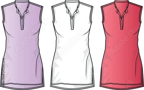Design of Women's Top, Tank Top, tshirt, tunic Vector Flat sketch, Technical Drawing, Clothing Fashion. Black white and color design vector illustration for fashion collection.