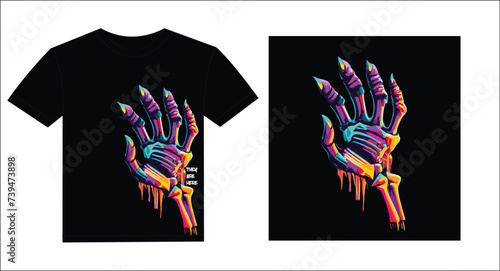 Gost skeleton hand t shirt design with mock design, colorful skeleton t-shirt desing photo