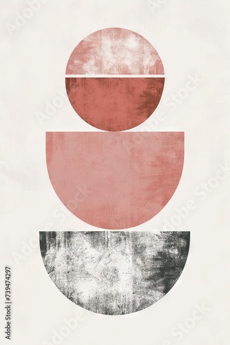 Abstract japandi boho style painting decoration wallpaper. A vibrant and romantic abstract art piece featuring a playful combination of circles, a striking monochrome colorway. 