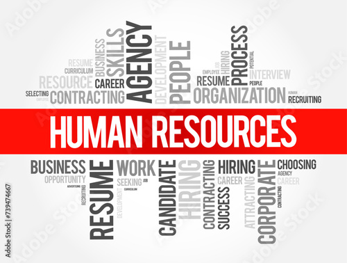 Human Resources - set of people who make up the workforce of an organization, business sector, industry, or economy, word cloud concept background