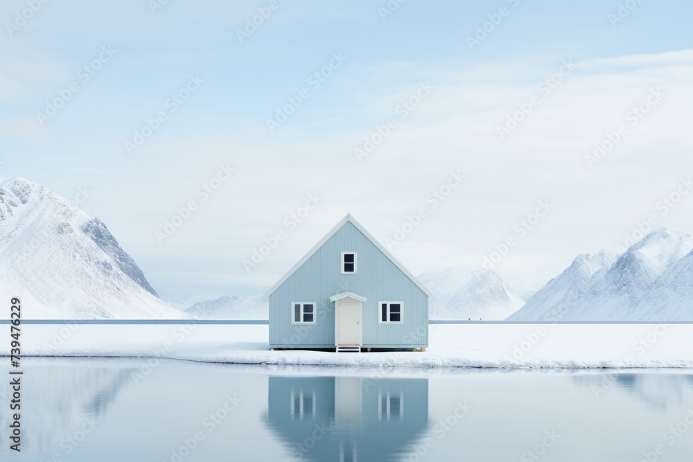 traditional norwegian wooden house to stand at the lakeside and mountains in the distance. traditional norwegian wooden house to stand at the lakeside and mountains in the distance.