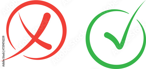 Professionally drawn illustration of a check mark and an error mark on a white background