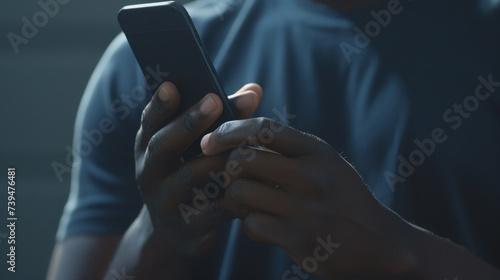 A close-up of a hand holding a smartphone in a dimly lit room, with a focus on the phone screen and the glow it casts on the fingers.