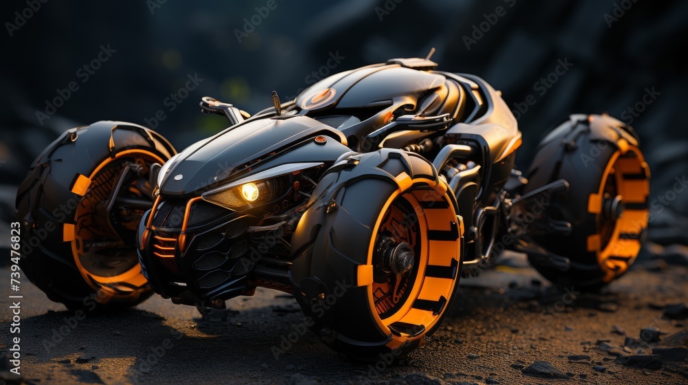 Advanced Futuristic Motorcycle with Orange Accents Advanced Futuristic Motorcycle with Orange Accents