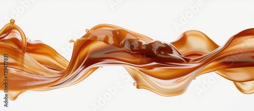 3d render wavy caramel cascading liquid streams abstract isolated on white background. AI generated photo