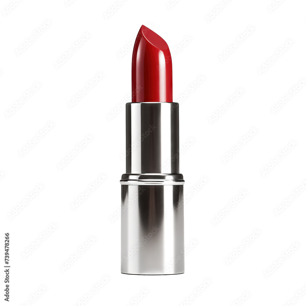Classic Red Lipstick in Silver Case Isolated on transparent Background Classic Red Lipstick in Silver Case Isolated on transparent Background