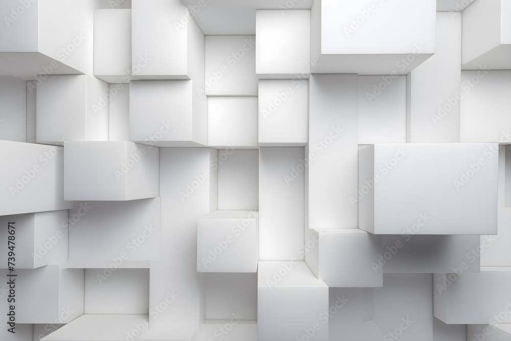 White 3D geometric cubes pattern. Abstract architectural background. Modern minimalist design concept. Design for wallpaper, interior decoration. White 3D geometric cubes pattern. Abstract architectural background. Modern minimalist design concept. Design for wallpaper, interior decoration.