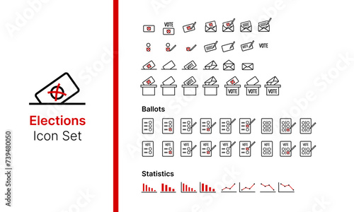 Iconsammlung politische Wahlen / Briefwahl / Statistiken / Stimmzettel / Wahlurne / Abstimmung