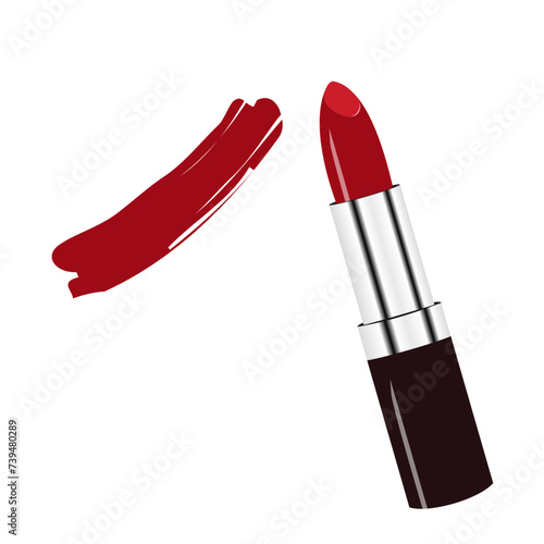 Glossy red lipstick