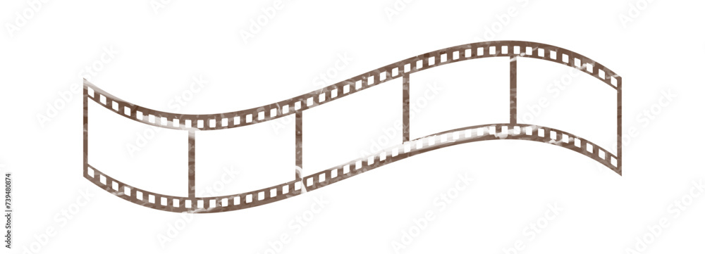 Brown 35mm film strip in 3d vector design with 5 frames on white background. Vintage film reel symbol illustration to use in photography, television, cinema, travel, photo frame.